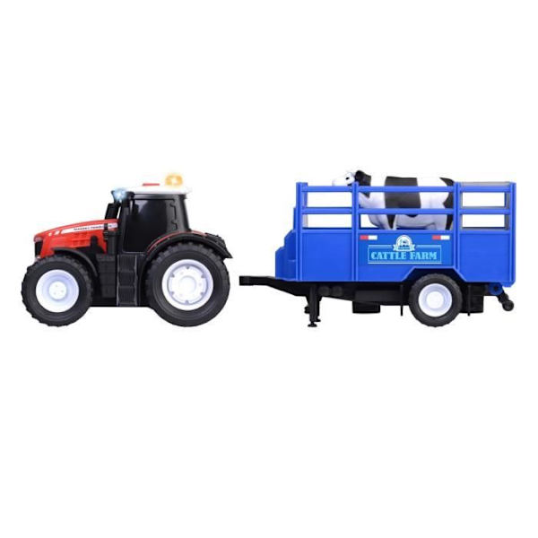 Massey Ferguson traktor - Dickie - 26cm - Frihjul, släp, ljud och ljus - Från 3 år