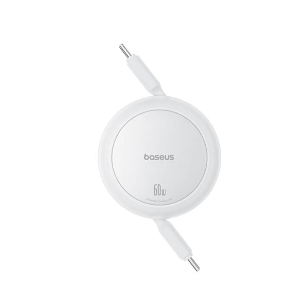 Data kabel Typ-C till Typ-C, 60W, 1m - Baseus Free2Pull Mini (P10364500211-01) - Månsken Vit