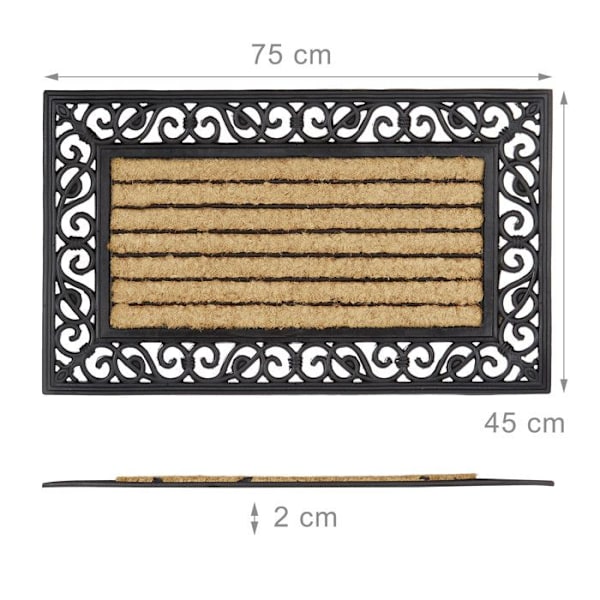 Paillasson - Relaxdays - Randig - Kokosfibrer - Halkskydd - 75x45 cm naturlig/svart