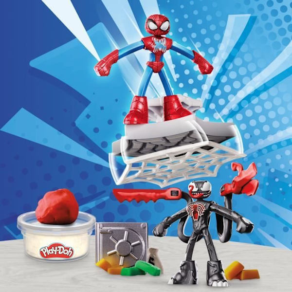 Play-Doh Spider-Man, Sharp Attack-set med 2 flexibla figurer, 7 tillbehör och modelllera, från 4 år, Marvel Flerfärgad