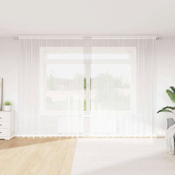 Blommönstrad spetsgardin - vidaXL - 300x300 cm - Vit - Polyester - Ljusfiltrerande - Integritetspaneler Vit