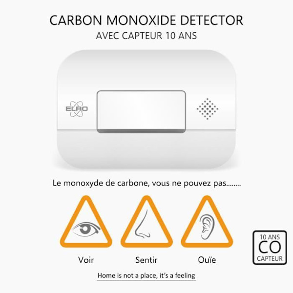ELRO FC2702 kolmonoxiddetektor - 10 års sensor - EN50291-kompatibel Vit