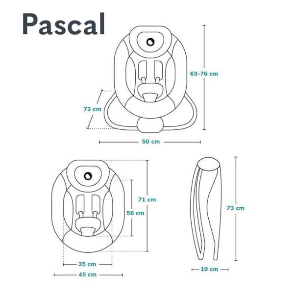 Balansäng Transat LIONELO Pascal - 12 melodier - Vibrationer - Kompakt hopfällning - Grå - Blå Grå, vit, turkos