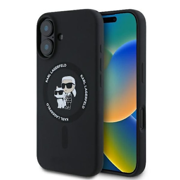 Coque MagSafe i silikon Karl Lagerfeld Karl & Choupette för iPhone 16 Plus (svart)