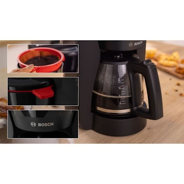 Filterkaffebryggare - BOSCH - TKA2M113 MyMoment - Svart - Kapacitet 1,25L - glaskanna - anti-droppsystem Svart