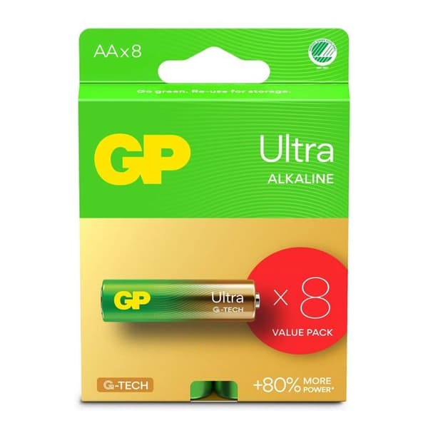 GP Ultra AA LR6 alkaliska batterier, paket med 8