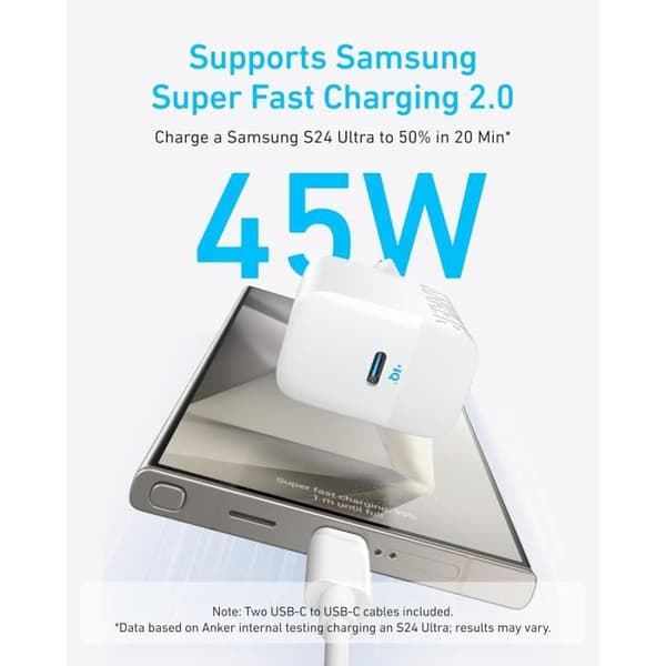 Anker 45W USB-C Snabbladdare PPS - 1,5 m Kabel, MultiProtect, Kompatibel med Samsung S24/S23/iPhone/Pixel