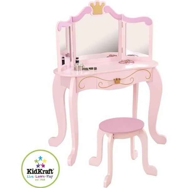 KidKraft - Princess sminkbord för barn med spegel och pall - Rosa Rosa