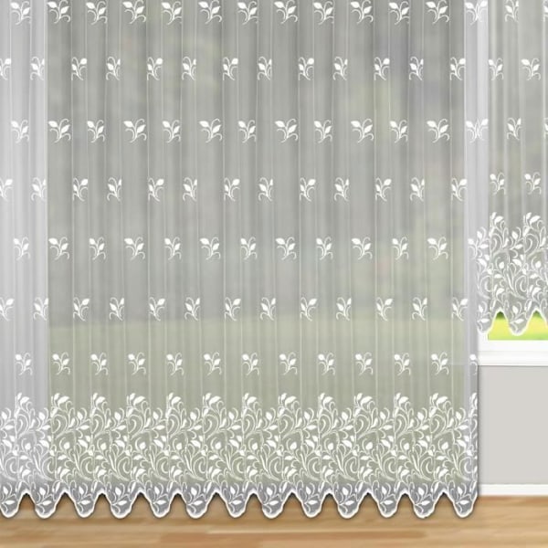Panel med volangfläta - Vit - Syntet - 300 x 245 cm - Interiör - Blommönster Vit