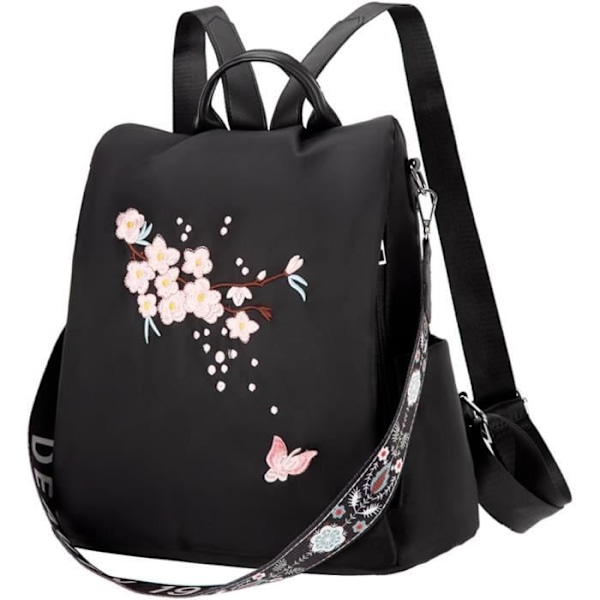 Eshow Damryggsäck Stöldskyddshandväskor Bär axel Liten Crossbody-väska Stark ryggsäck Fritid Casual för resor Universitet Svart