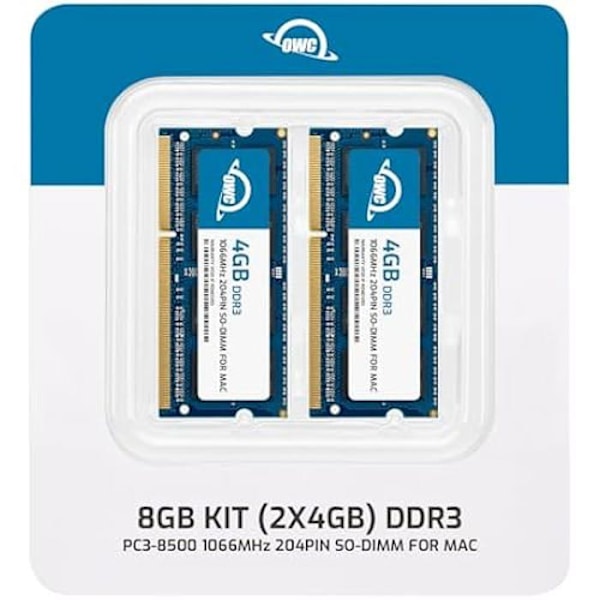 Minnesuppgraderingskit - OWC - 8 GB (2x4 GB) - DDR3 1066 MHz - 204 pinnarna - Livstidsgaranti
