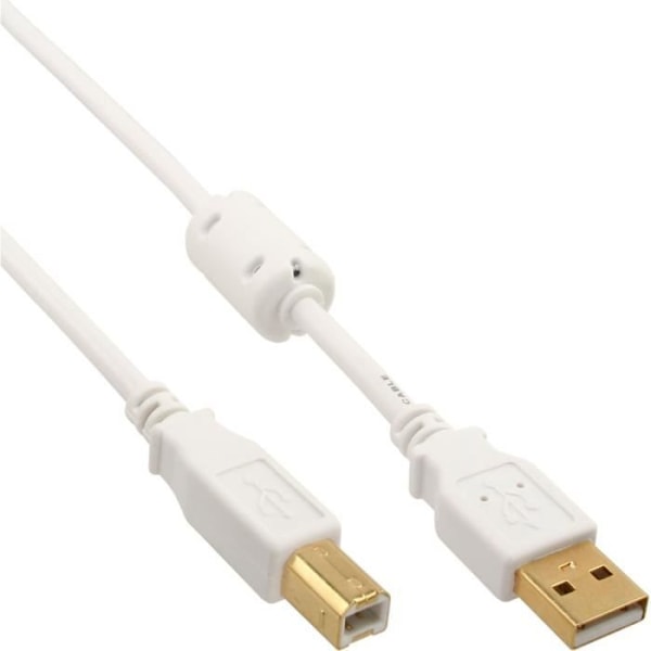 InLine® USB 2.0-kabel, A till B, vit/guld, med ferrit, 3m