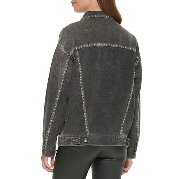 Jacka - ärtrock - kappa - kavaj Dkny - E2KC1804 - Rigid Denim Stud Jacka Jacka, Betonggrå, S Dam Betonggrå S