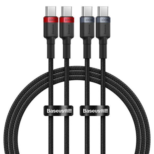 Cabel för laddning Baseus Cafule USB-C till USB-C 100W 1 m (2 stycken) Röd Svart + Grå Svart