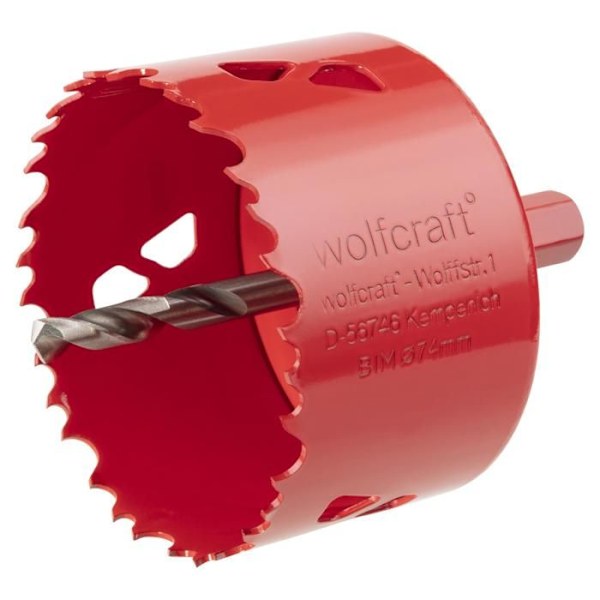 wolfcraft - BiM Multi Material Hålsåg - Diameter 74 mm - Skärdjup 40 mm, Centreringsborr - ref. 5475000 Rött och grått