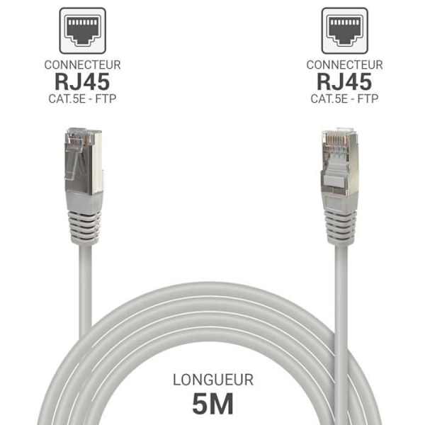 Ethernet nätverkskabel RJ45 Cat 5e FTP-skärmad 100MHz Längd 5m grå