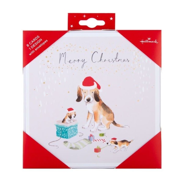 Hallmark - 25572282 - Set med 8 julkort, modern festlig hunddesign, söta julkort