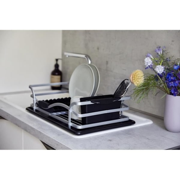 Diskställ - WENKO - Aluminium rostfritt - Avtagbar behållare - Svart - Matt silver matt silver - svart