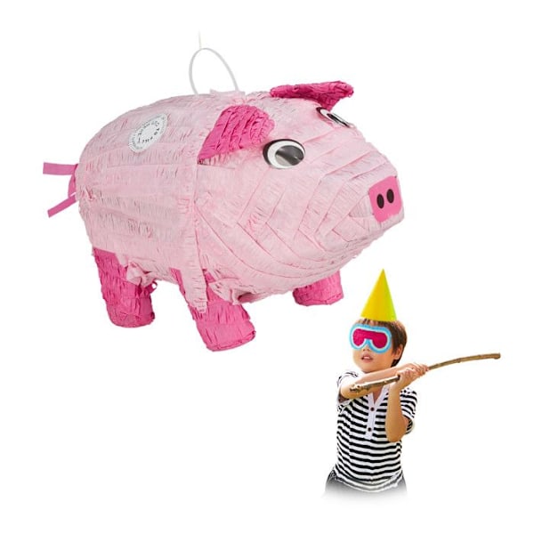 Relaxdays Piñata Gris, att hänga, för barn, födelsedag, att fylla, papper, rosa rosa, varm rosa
