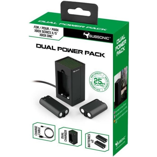 Subsonic - Dual Power Pack laddningskit - 2 batterier, laddare och kabel för Xbox serie X/S controller