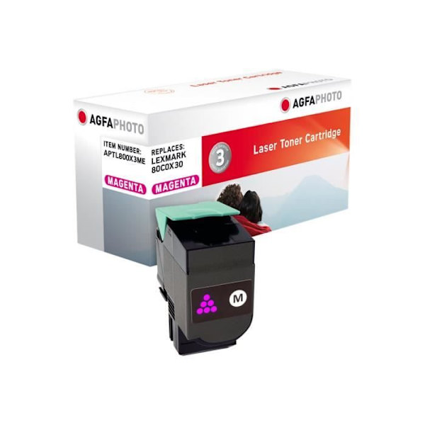 AgfaPhoto Magenta tonerkassett (alternativ för: Lexmark 80C0X30, Lexmark 800X3) för Lexmark CX510de, CX510dhe,…
