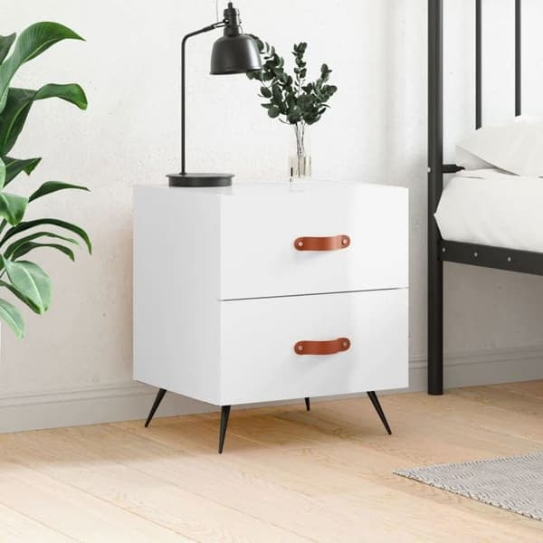 vidaXL Sängbord blank vit 40x35x47,5 cm Konstruerat trä 827248
