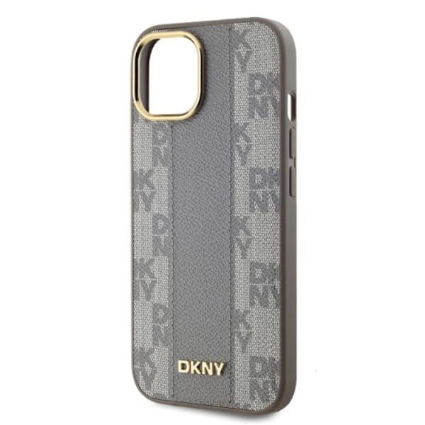 IPhone 15-fodral - DKNY läderrutigt mono-mönster MagSafe (DKHMP15SPCPVSLE) - Beige