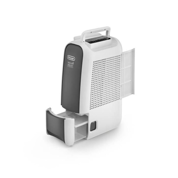 DELONGHI DNS 65 Luftavfuktare 6 liter/dag Tvättfunktion -Techno Zeolite - Tyst: 34dB Vit grå