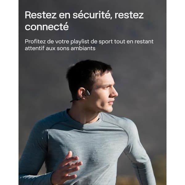 Shokz OpenRun Hörlurar med benledning Bluetooth IP67 - 8h, Brusreducerande mikrofon, USB-C, Grå Kometgrå