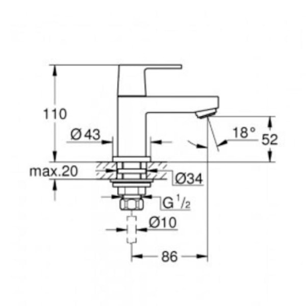 GROHE 23137000 Eurocube Tvättställsblandare Silver Grå