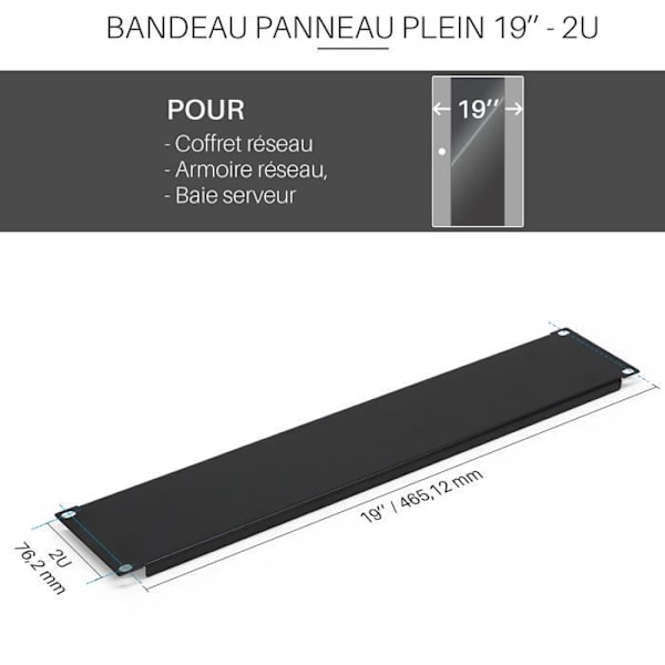 Solid panel 19 tum 2U för lådor Skåp WAYTEX plåt patch bay 37339 Svart