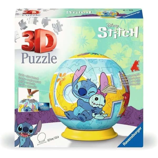 Puzzle 3D - RAVENSBURGER - Stitch - 72 bitar - Stöd ingår - Från 6 år mångfärgad