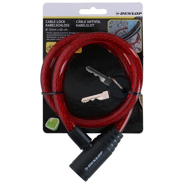 Dunlop - Cykellås med spiralnyckel 65 cm (röd)