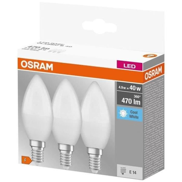 Frostade flamma LED-lampor med E14 4,9W kylare - Kall vit - OSRAM Vit kyla