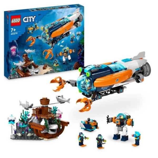 LEGO® City 60379 Ubåtsleksak för djuphavsutforskning med dykare och haj