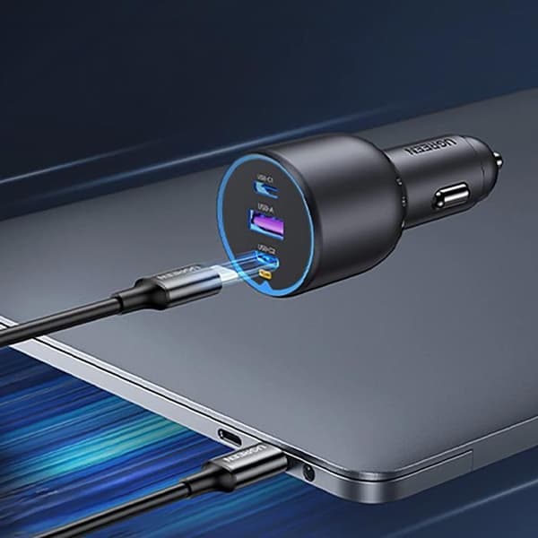 Bil-laddare - UGREEN - EC705 - 130 W - 2 USB-C-portar - 1 USB-A-port Grå