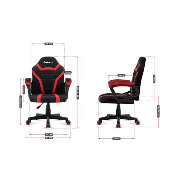 HUZARO RANGER 1.0 Gaming Stol Rött tyg, Fåtölj för barn, Gamer, Ergonomisk, Justerbar höjd 80 mm, Armstöd, PC-spel röd svart
