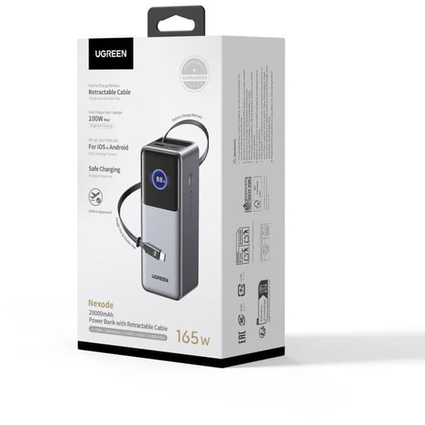 Extern batteri - UGREEN - 165W - USB-A och USB-C - Dragbar - Svart