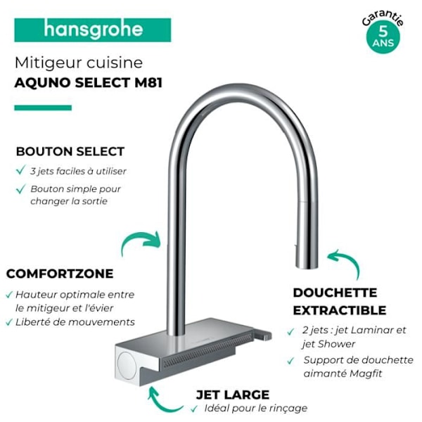 Köksblandare med dusch HANSGROHE Aquno Select M81 170 3 strålar kromad Grå