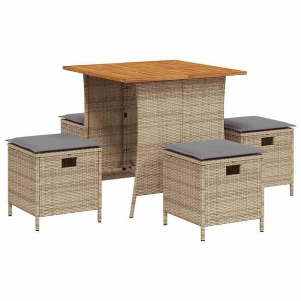 vidaXL Trädgårdsgrupp med kuddar 5 delar Beige polyrotting, utomhusmatgrupp, matmöbel 365423
