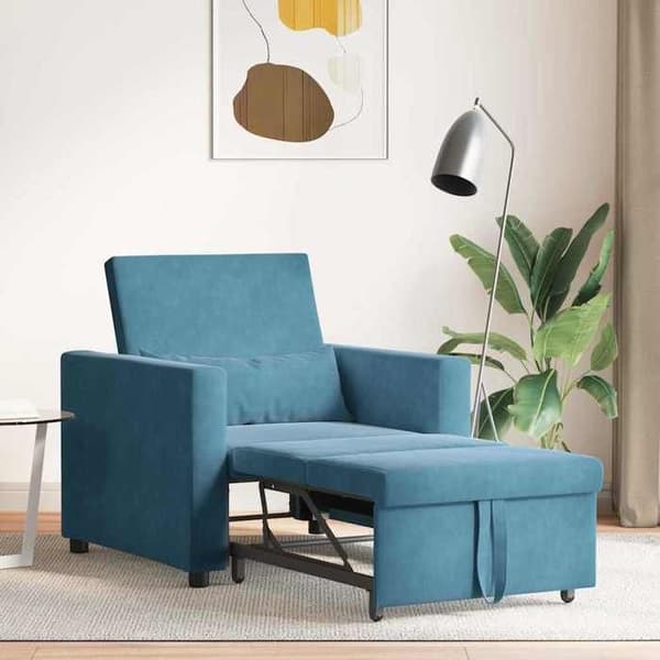 vidaXL Enkel sängsoffa med hjul Blå Sammet 42002706