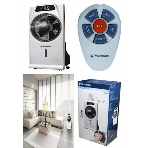 Stående fläkt - Westinghouse - Cascata - 3 hastigheter - Fuktning - Oscillation 360° Vit och svart