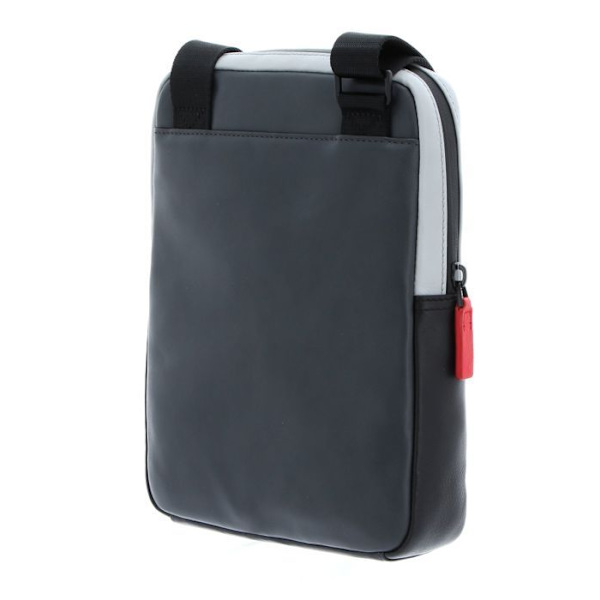 Axelväska med band - PIQUADRO - Urban Crossbody Bag - Läder - Grå/Svart - 21x27x7 cm grå, svart, röd