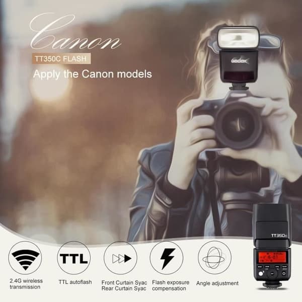 Extern blixt - GODOX - TT350C - TTL E-TTL II - GN36 - HSS 2.4G trådlös