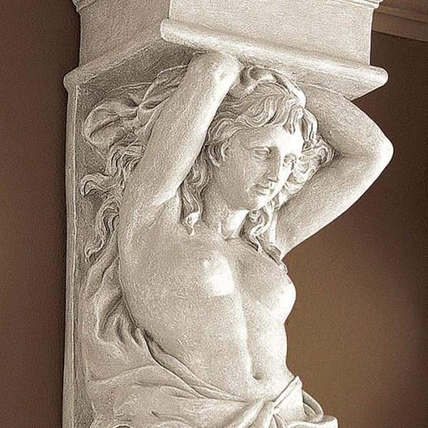 Design toscano väggdekorationsobjekt - NG30595 - Caryatid väggskulptur Off-White 18 x 21,5 x 72,5 cm