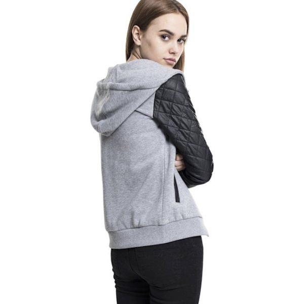 Sweatshirt med dragkedja och huva - Urban Classic - Diamond - Ärm i syntetiskt läder - Svart - Dam mörkgrå XL