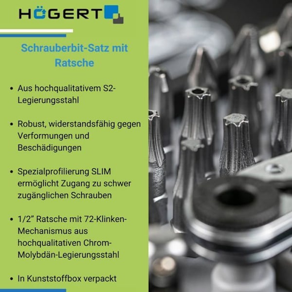 Högert teknik - HT1R460 - Set med skruvbits 1/4 i stål S2 med ratchet 33 delar
