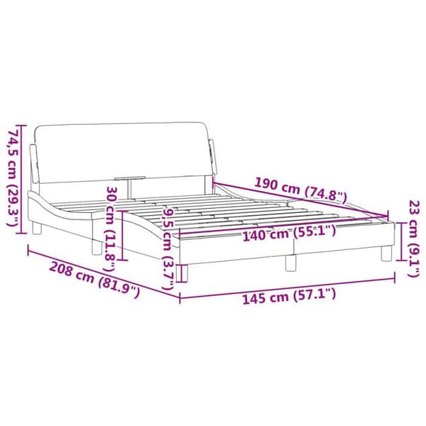 vidaXL Dover sängram mörkgrå 140x190 cm sammet 373173