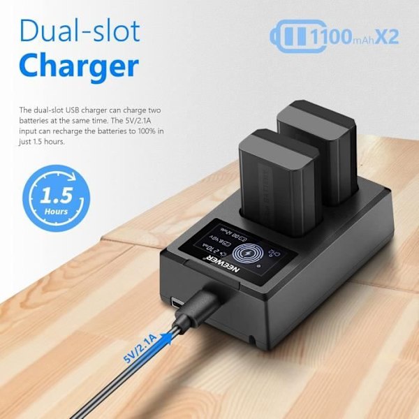 Ersättningsbatteri - NEEWER - NP-FW50 - 2-pack 1100mAh - Dubbel USB-laddare - USB-C inkluderad