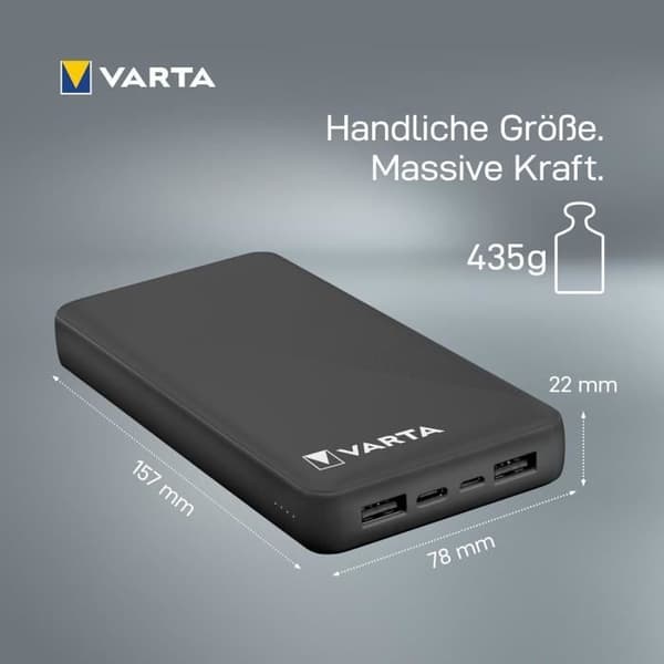 Externt batteri - VARTA - Power on Demand 20000 mAh - 4 USB-portar - USB-C 5V/3,0 A - Grå Grå